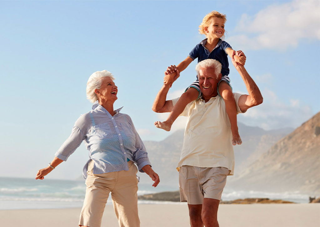 grandson on his grandpas shoulders walking on the beach safest place for retirement money bakersfield ca